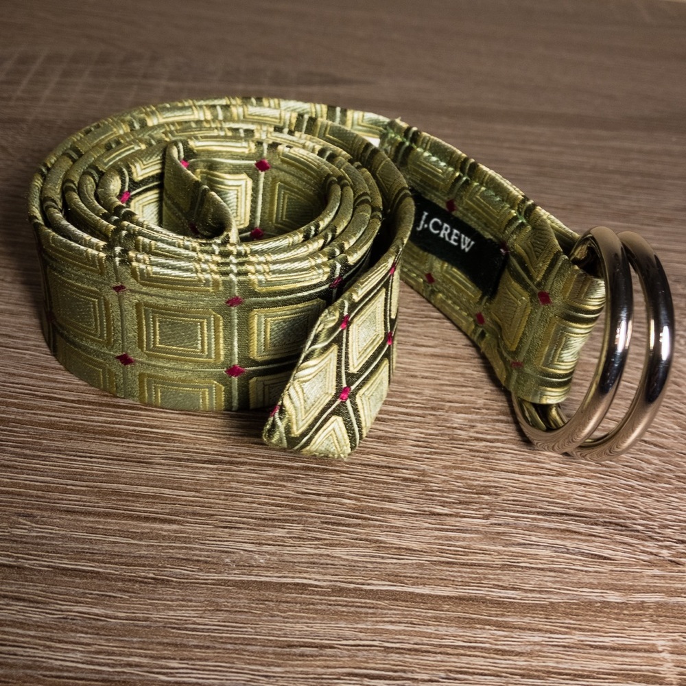 J. Crew Green & Pink 100% Silk Tie Belt S/M